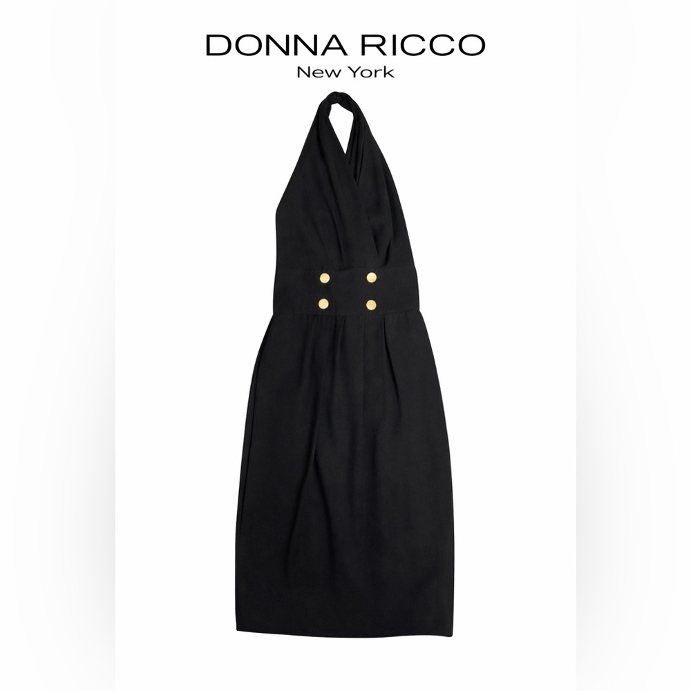 Donna Ricco Black Backless Dress with Gold Accents